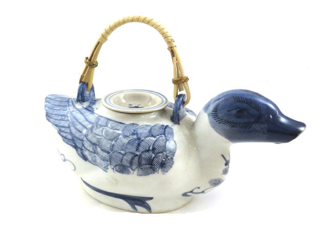 Vintage Blue and White Ceramic Duck Teapot