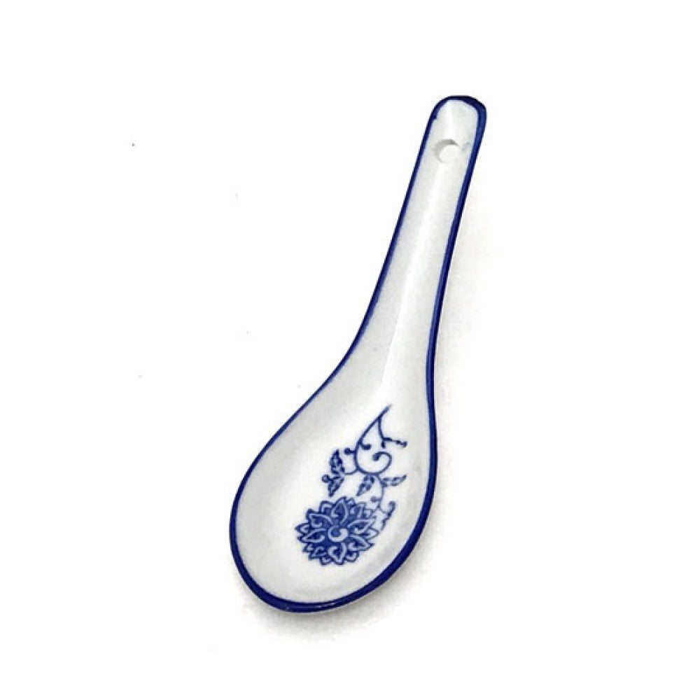 Blue on White Lotus and Vine Pattern Ceramic Spoon