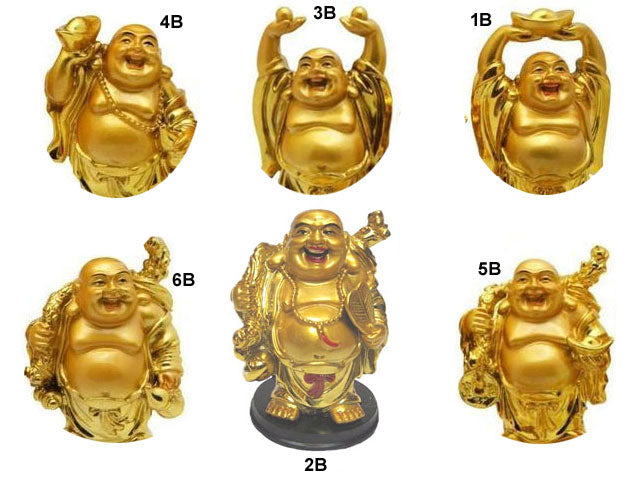 Gold Laughing Buddha Statue on Black Stand (4" H)