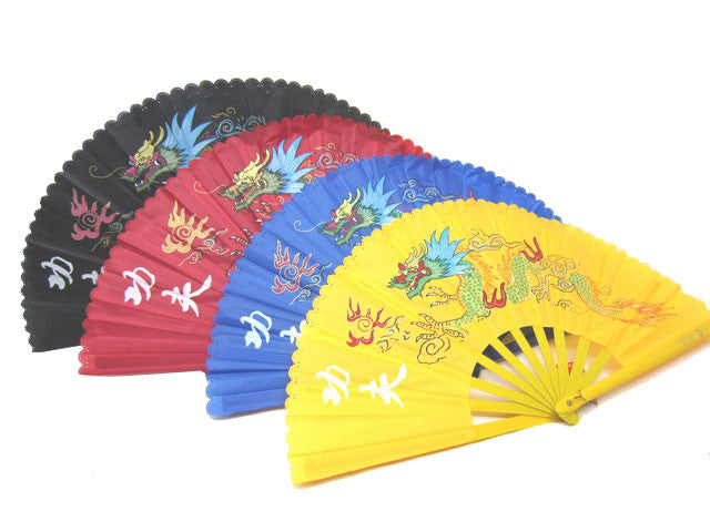 Colorful Dragon KungFu Fabric Fan - 13 inch Plastic Frame