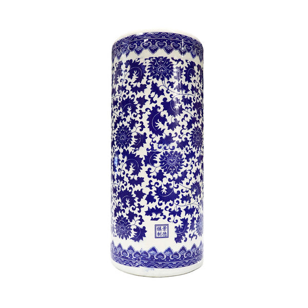 Blue and White Floral Ceramic Umbrella Stand