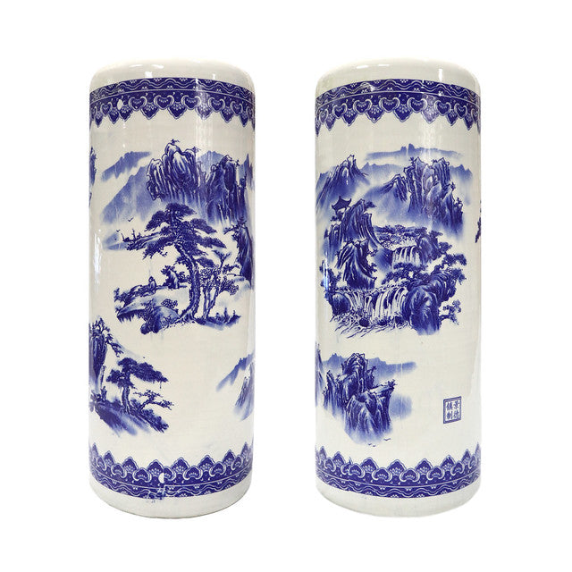 Blue and White Landscape Ceramic Umbrella Stand