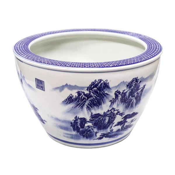 Extra-Large Blue on White Landscape Ceramic Planter