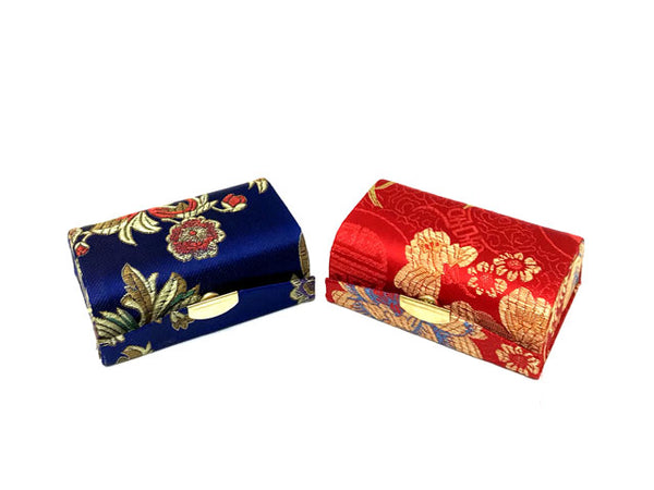 Brocade Lipstick Case w. Mirror (Hold 2 Lipsticks) in blue and red