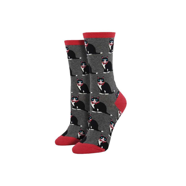 Gray socks with cute tuxedo cat pattern