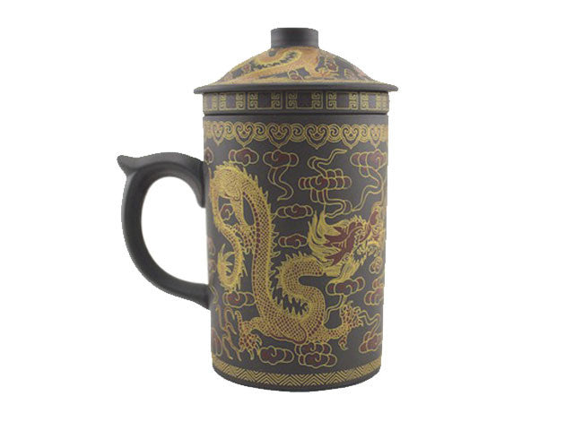 Gold Dragon Design Terracotta Mug with Infuser