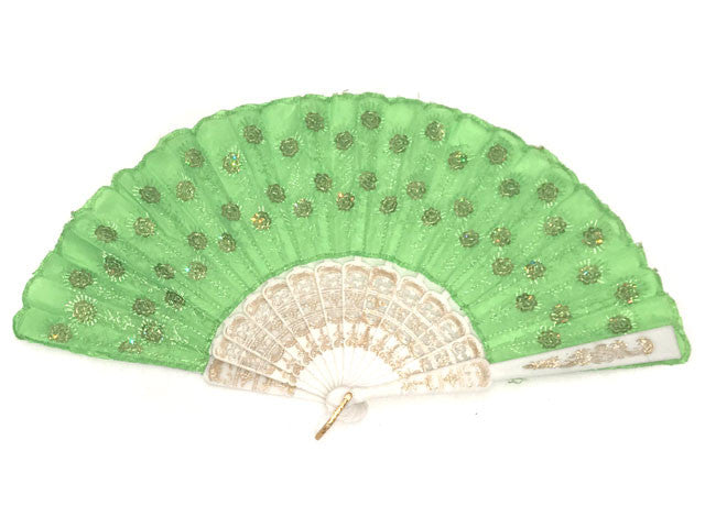 White Frame Sequins Fabric Fan - 9 Inch