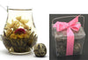 Blooming Jasmine Ball in pitcher full bloom and loose jasmine balls in a takeout gift box.