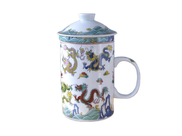 Multi-Color 9 Dragon Design Mug with Infuser