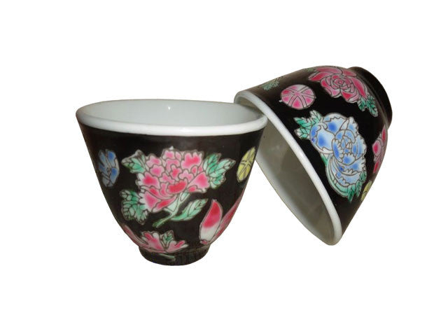 Black Floral Teacup