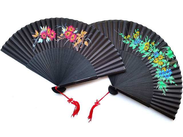 Bamboo Framed Silky Fan - Black