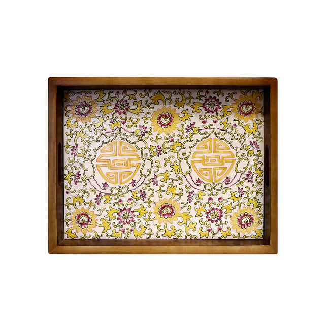 Wood and Ceramic Serving Tray