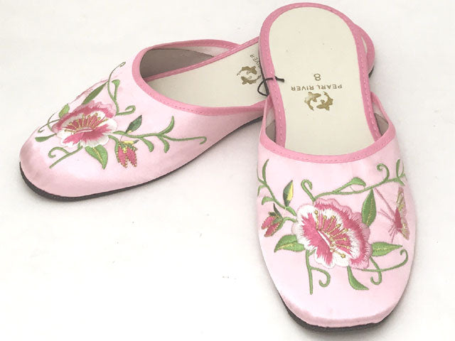 Butterfly Peony Embroidery Satin Slippers (Various Colors)
